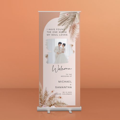 Watercolor Pampas Grass Wedding Welcome  Retractable Banner