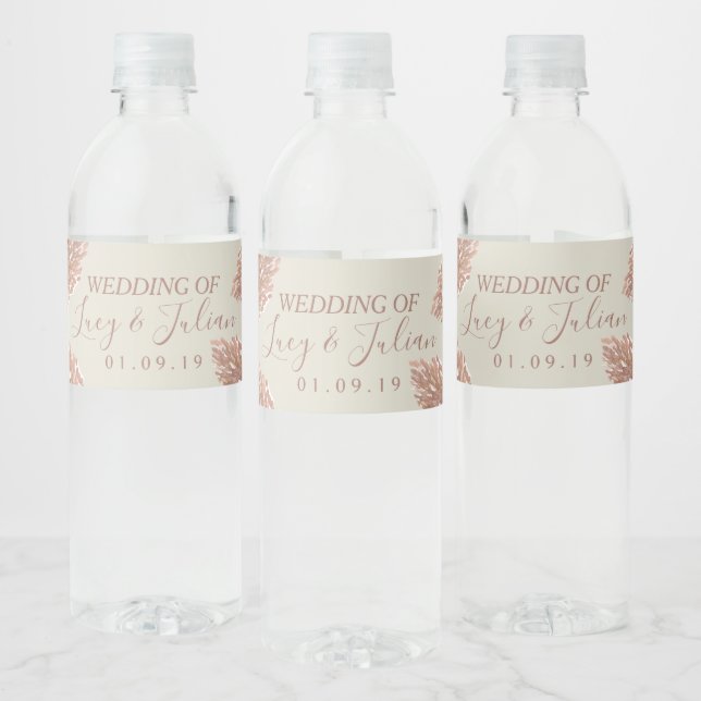 Watercolor Pampas Hand Painted Wedding   Water Bottle Label (Bottles)