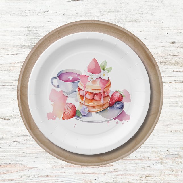 Watercolor Pancake Baby Brunch Shower Paper Plates (Creator Uploaded)