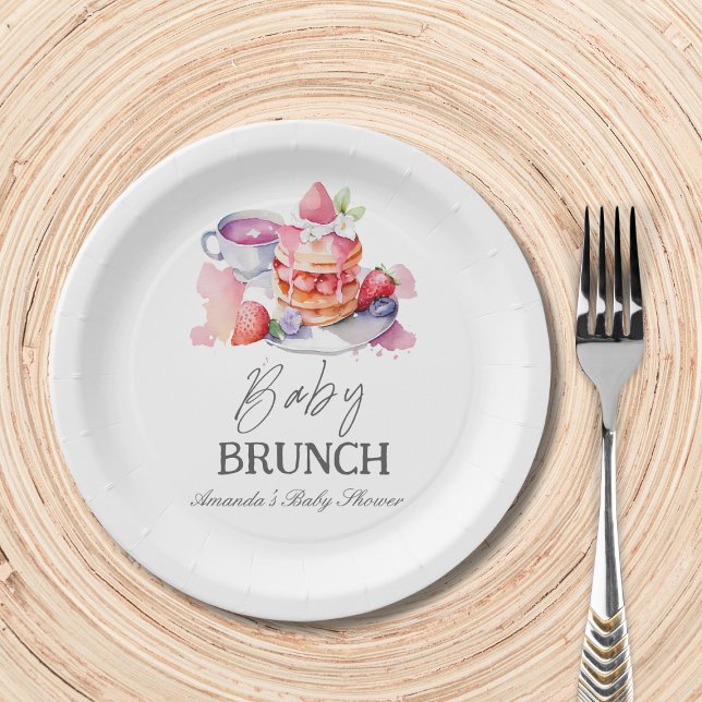 Watercolor Pancake Baby Brunch Shower Paper Plates (Creator Uploaded)
