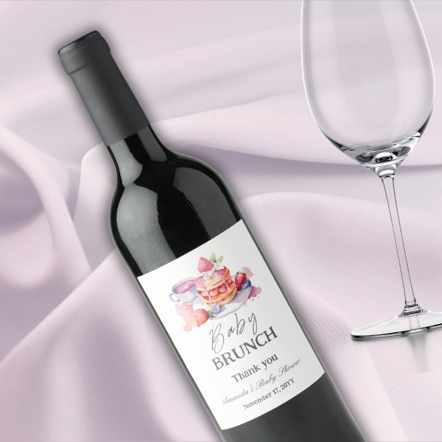 Watercolor Pancake Baby Brunch Shower Wine Label (Creator Uploaded)