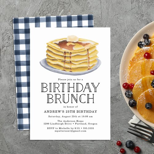 Watercolor Pancake Brunch Birthday Party Invitation