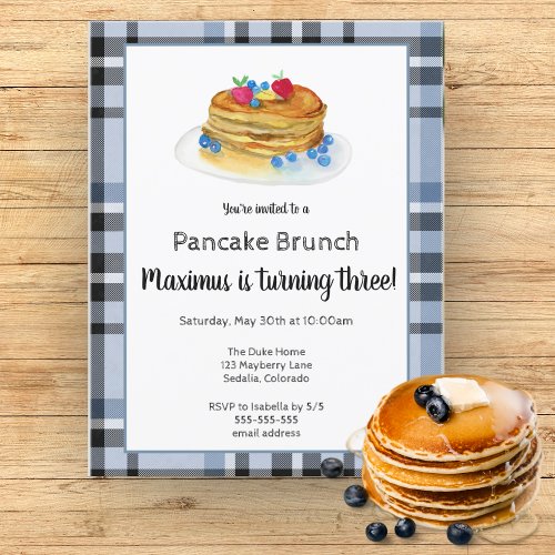 Watercolor Pancake Brunch Birthday Party Invitation