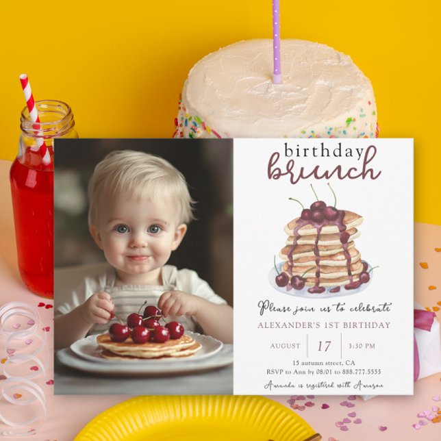 Watercolor Pancake First Birthday Brunch Party Invitation (Creator Uploaded)