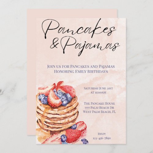 Watercolor Pancakes and Pajamas Celebration Invitation
