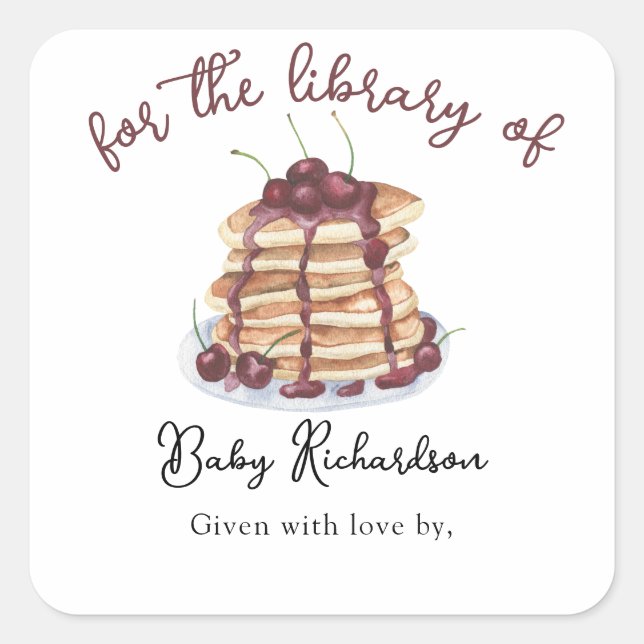 Watercolor Pancakes Baby Shower bookplate (Front)