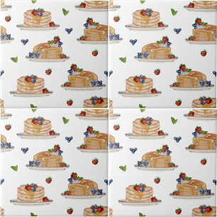 Watercolor Pancakes Berries Breakfast Brunch Ceramic Tile