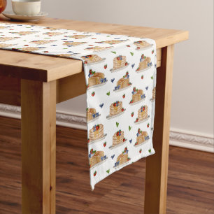 Watercolor Pancakes Berries Breakfast Brunch Long Table Runner