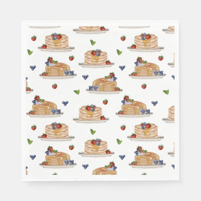 Watercolor Pancakes Berries Breakfast Brunch  Napkins (Front)