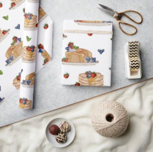 Watercolor Pancakes Berries Breakfast Brunch Wrapping Paper