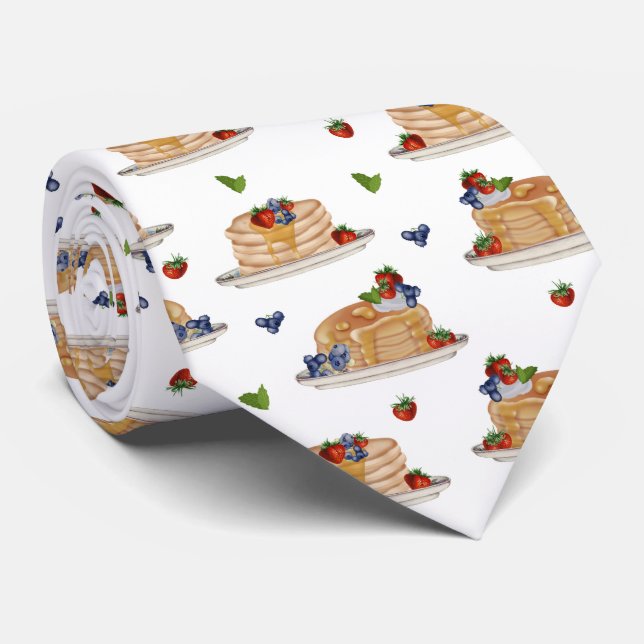 Watercolor Pancakes Berries Breakfast Food Neck Tie (Rolled)