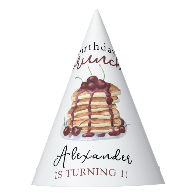 Watercolor Pancakes Birthday Party Hat (Front)