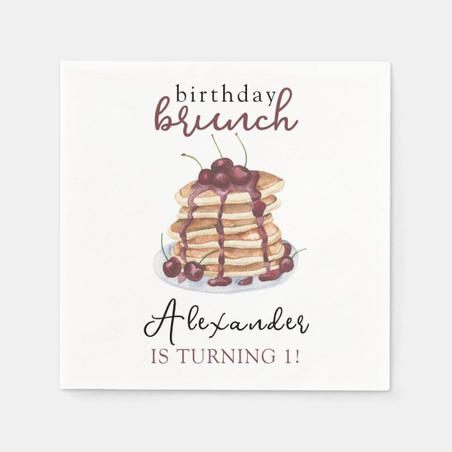 Watercolor Pancakes Birthday Party Napkins (Front)