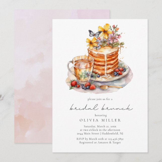 Watercolor Pancakes Bridal Brunch  Invitation (Front/Back)