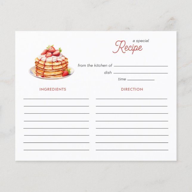Watercolor Pancakes Bridal brunch Recipe card (Front)
