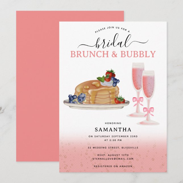 Watercolor Pancakes Brunch & Bubbly Bridal Shower Invitation (Front/Back)