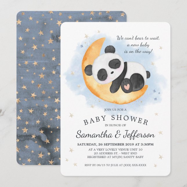 Watercolor Panda Baby Shower Invitation (Front/Back)