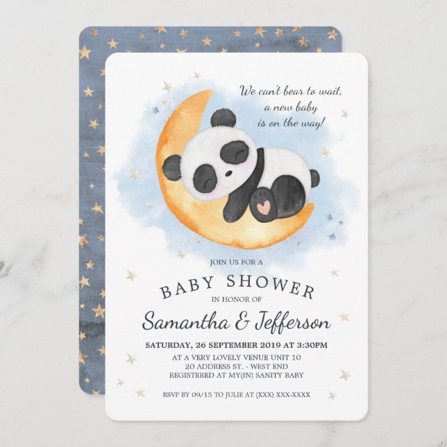 Watercolor Panda Baby Shower Invitation (Front/Back)