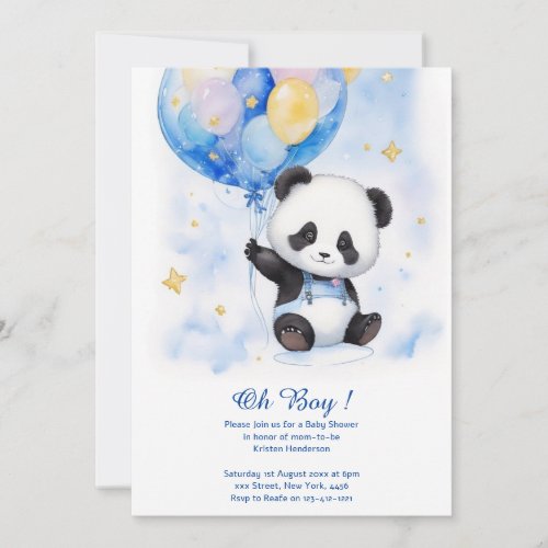 Watercolor Panda Baby Shower Invitation