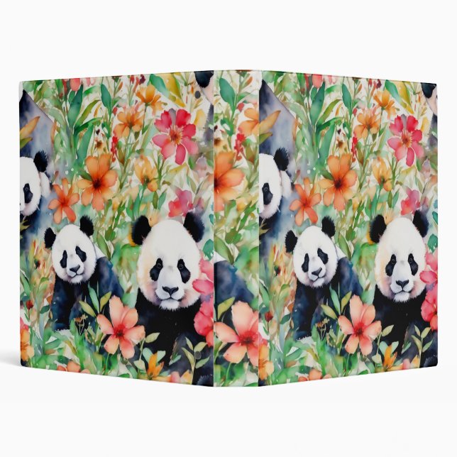 Watercolor Panda Bear 3 Ring Binder (Background)