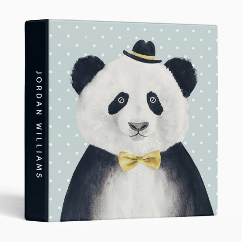 Watercolor Panda Bear  Add Your Name 3 Ring Binder