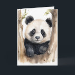 Watercolor Panda Bear Birthday Card<br><div class="desc">Cute watercolor panda bear in a tree for a birthday.
Inside text is editable.</div>