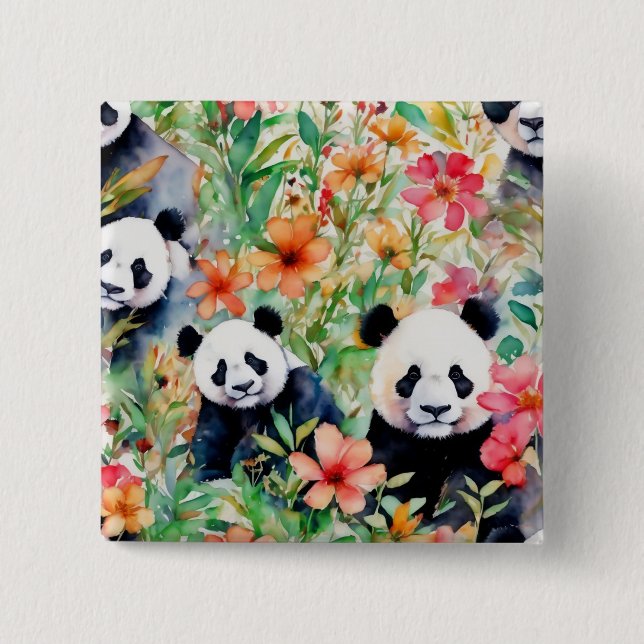 Watercolor Panda Bear Button (Front)