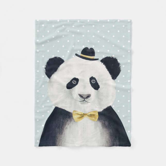 Watercolor Panda Bear Fleece Blanket (Front)