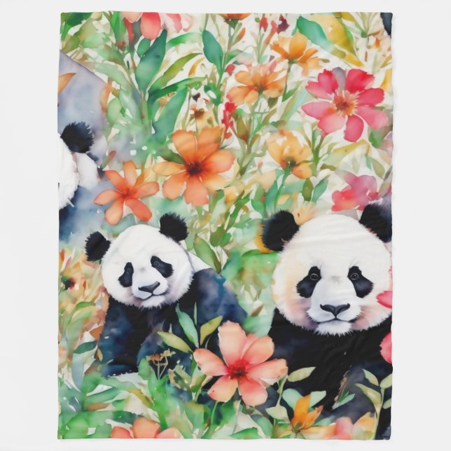 Watercolor Panda Bear Fleece Blanket (Front)