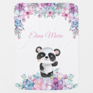 Watercolor Panda Bear In Pastel Floral Baby Blanket