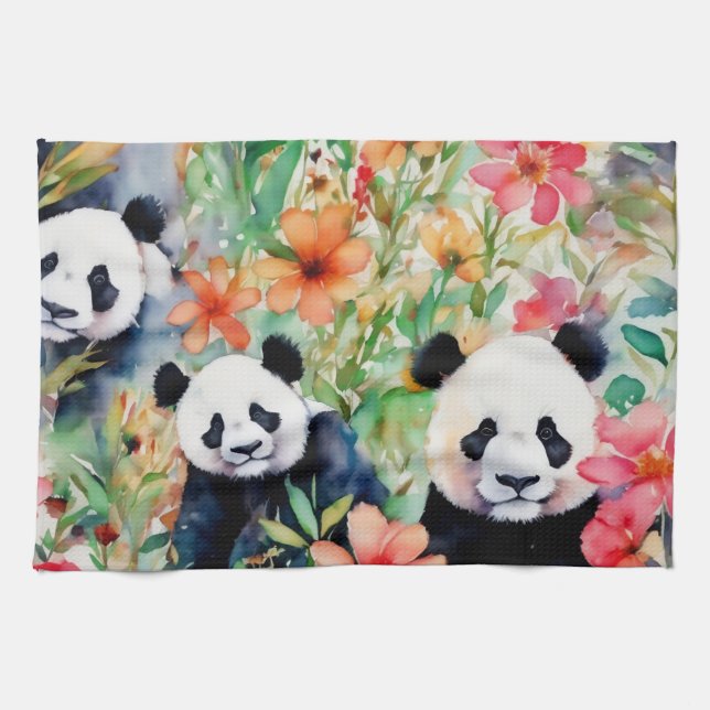 Watercolor Panda Bear Kitchen Towel (Horizontal)
