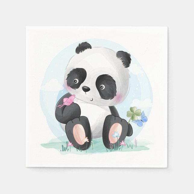 Watercolor Panda Bear Napkins (Front)