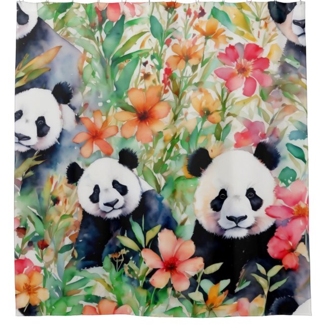 Watercolor Panda Bear Shower Curtain (Front)