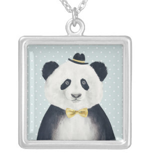 Watercolor Panda Bear Silver Plated Necklace