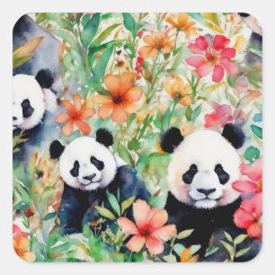 Watercolor Panda Bear Square Sticker