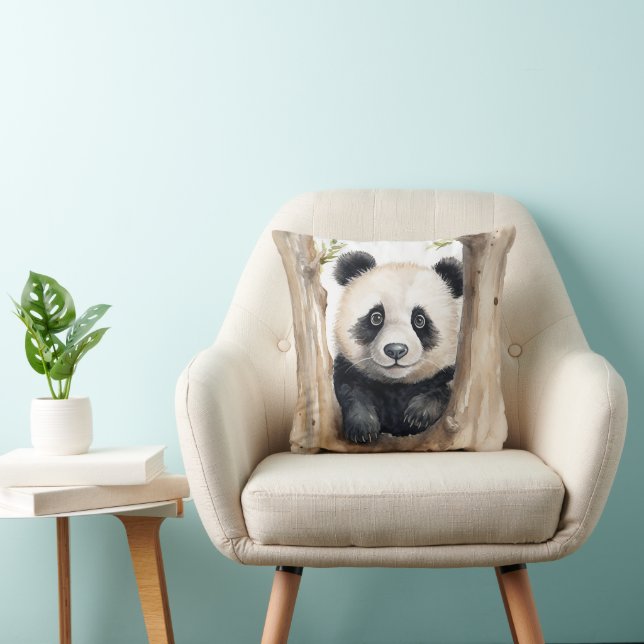 Watercolor Panda Bear  Throw Pillow (Chair)