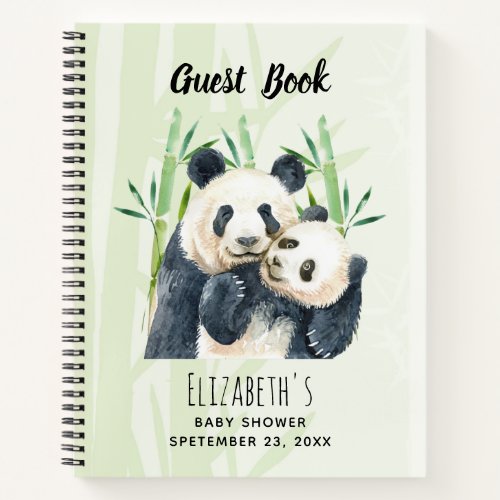 Watercolor Panda Bears Baby Shower Guest Book