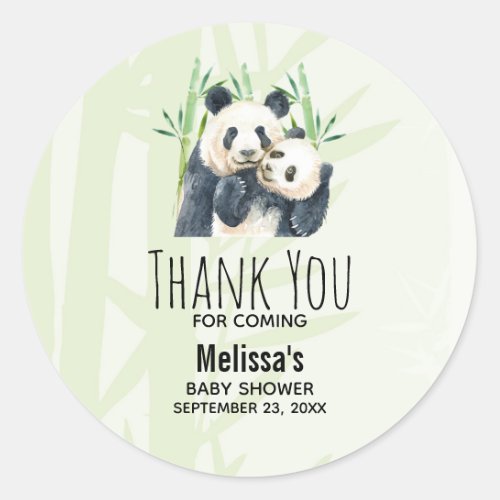 Watercolor Panda Bears Baby Shower Thank You Classic Round Sticker