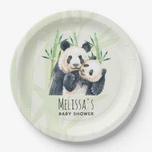 Watercolor Panda Bears Mom & Baby Baby Shower Paper Plates