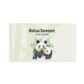 Watercolor Panda Bears Mom & Baby in Bamboo Business Card