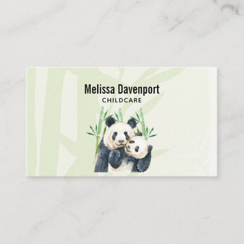 Watercolor Panda Bears Mom  Baby in Bamboo Business Card