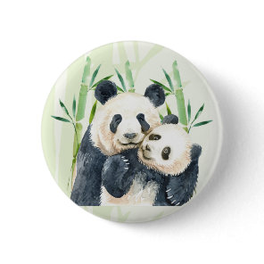 Watercolor Panda Bears Mom & Baby in Bamboo Button