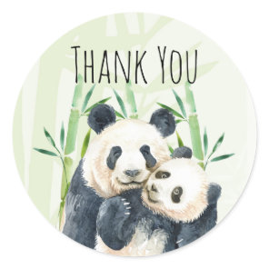 Watercolor Panda Bears Mom & Baby in Bamboo Classic Round Sticker