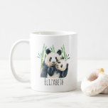 Watercolor Panda Bears Mom &amp; Baby In Bamboo Coffee Mug at Zazzle