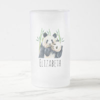 Watercolor Panda Bears Mom & Baby in Bamboo