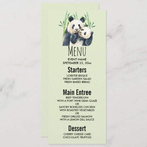 Watercolor Panda Bears Mom  Baby in Bamboo Invitation