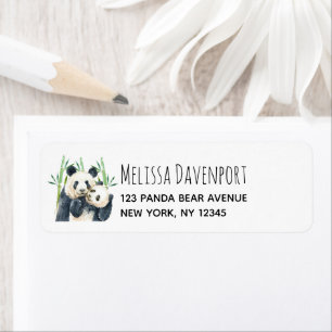 Watercolor Panda Bears Mom & Baby in Bamboo Label