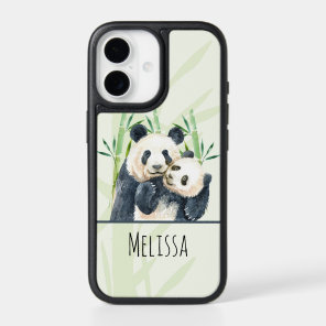 Watercolor Panda Bears Mom & Baby in Bamboo iPhone 17 Case