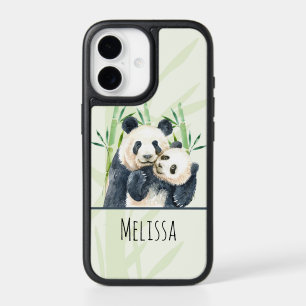 Watercolor Panda Bears Mom & Baby in Bamboo iPhone 17 Case