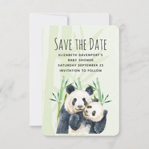 Watercolor Panda Bears Mom  Baby in Bamboo Save The Date